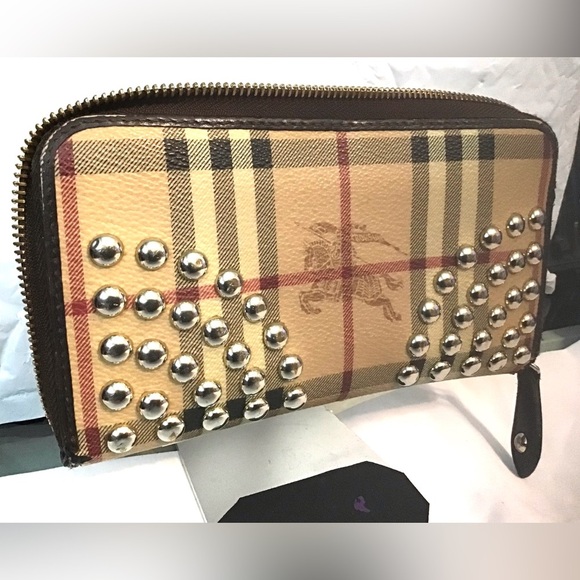 Burberry Handbags - Burberry Studded Haymarket Zip Around Wallet